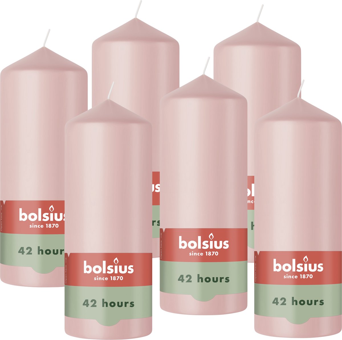Bolsius Gladde Stompkaarsen - Roze - 6 stuks - 15cm - 42 Branduren