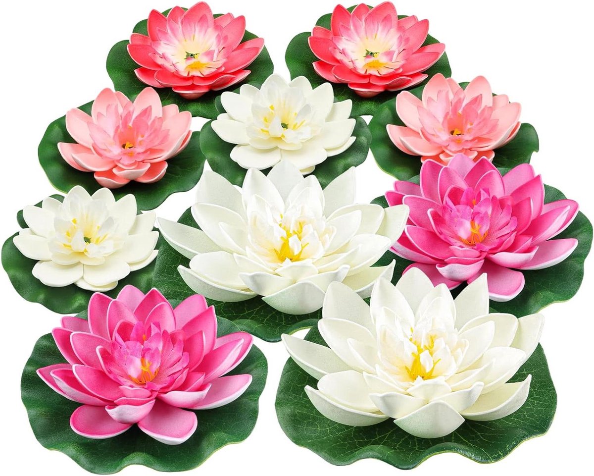 Cosensi - Kunstmatige Foam Lotus Drijvende Bloemen voor Thuis Tuin Vijver Decor, Roze en Wit, Waterlelie Ornamenten