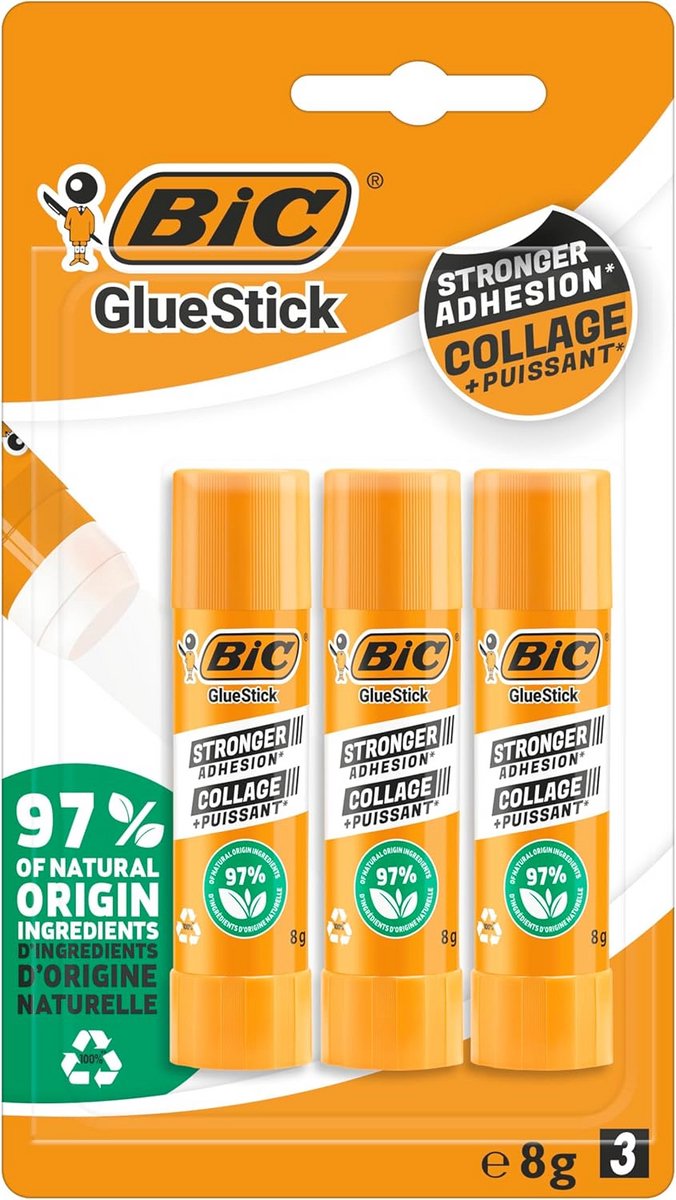 Eco Lijmstift 8g Set van 3 Stuks voor Papier en Karton