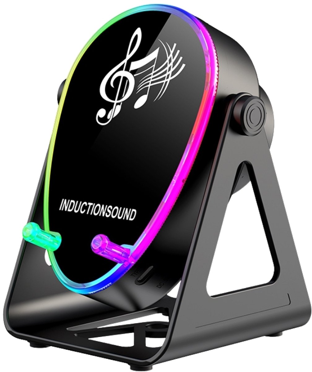 Fivesquare Wireless Mini RGB Speaker – 5W Sensor Induction Audio, 15W Wireless Charging & 180° Telefoonstandaard Zwart