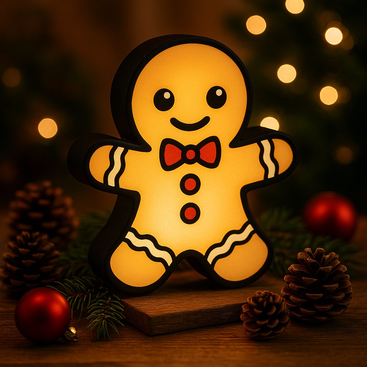 Gingerbread Man Kerst Lightbox – 3D Nachtlampje Kind – Warm Licht & Sfeervolle Cartoon Ker