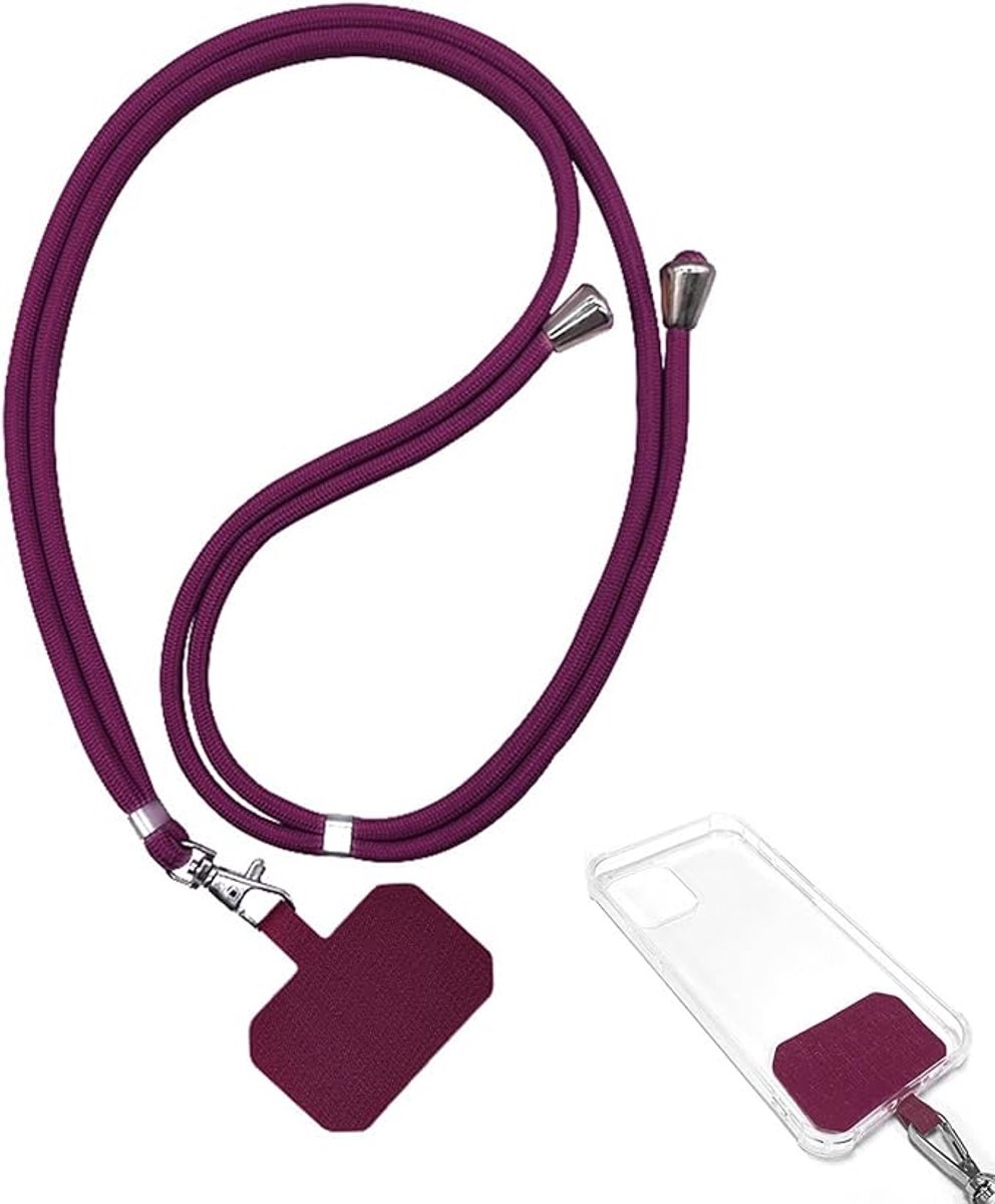 Universeel Telefoonkoord – Verstelbare Nylon Lanyard voor Smartphone – Crossbody / Neck Strap – Geschikt voor Alle Hoesjes – Donkerrood/Burgundy