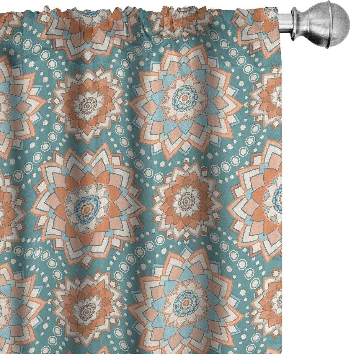 ABAKUHAUS Lotus – Gordijnen – Geometrische mandala – 2x75x225 cm microvezel Lichtblauw Beige Perzik Blassblauw