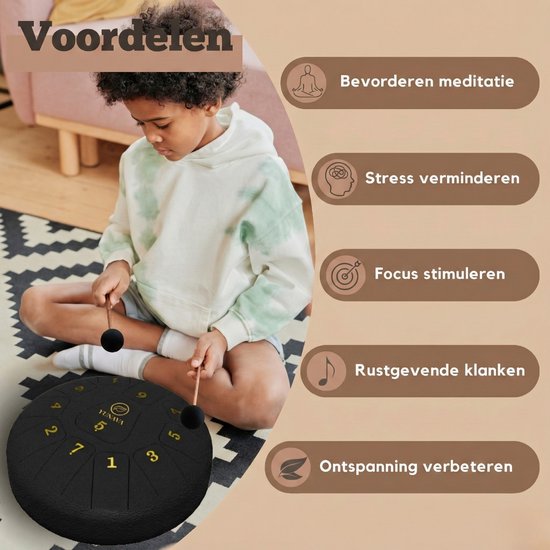Yunava Handpan - 30 cm ø - Zwart - Steel Tongue Drum - Hand Klankschaal incl. Lesboek & Beschermtas - Hangdrum van Merkloos — afbeelding 5