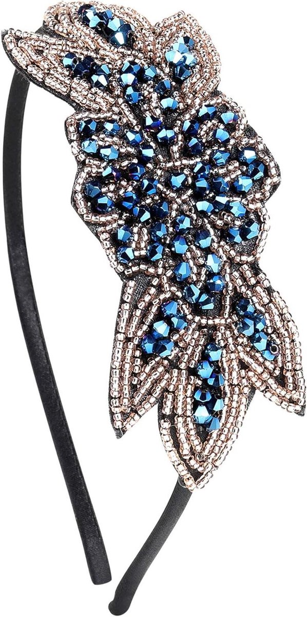 Cosensi - Hoofdband dames jaren 20 Gatsby Flapper vintage blauw