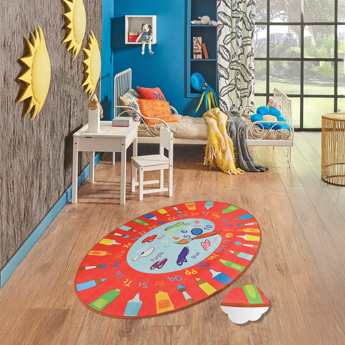 Bosdela Kinder- en Babykleed Palet Rood Wasbaar vloerkleed voor kinder- en babykamers, 100x160 cm, zacht, rood paletpatroon, ideaal voor speelkamers en verschoonruimtes.