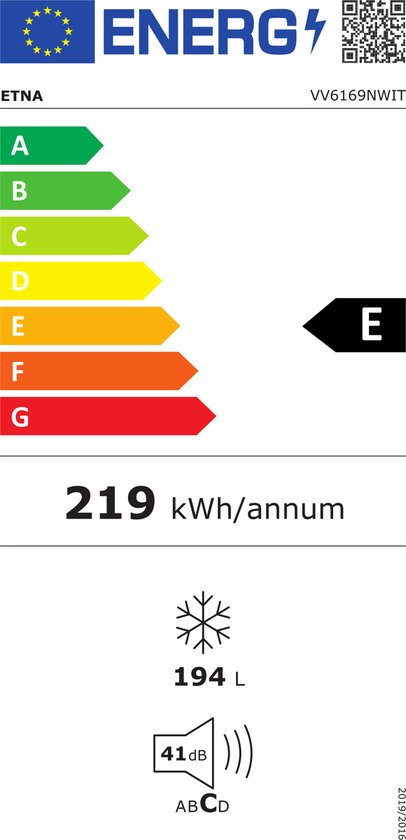 ETNA VV6169NWIT - Vrijstaande vriezer - No-Frost - 169 cm hoog - Wit - Energielabel E - Geschikt voor schuur tot -15°C - FastFreeze - 5 lades + opbergvak