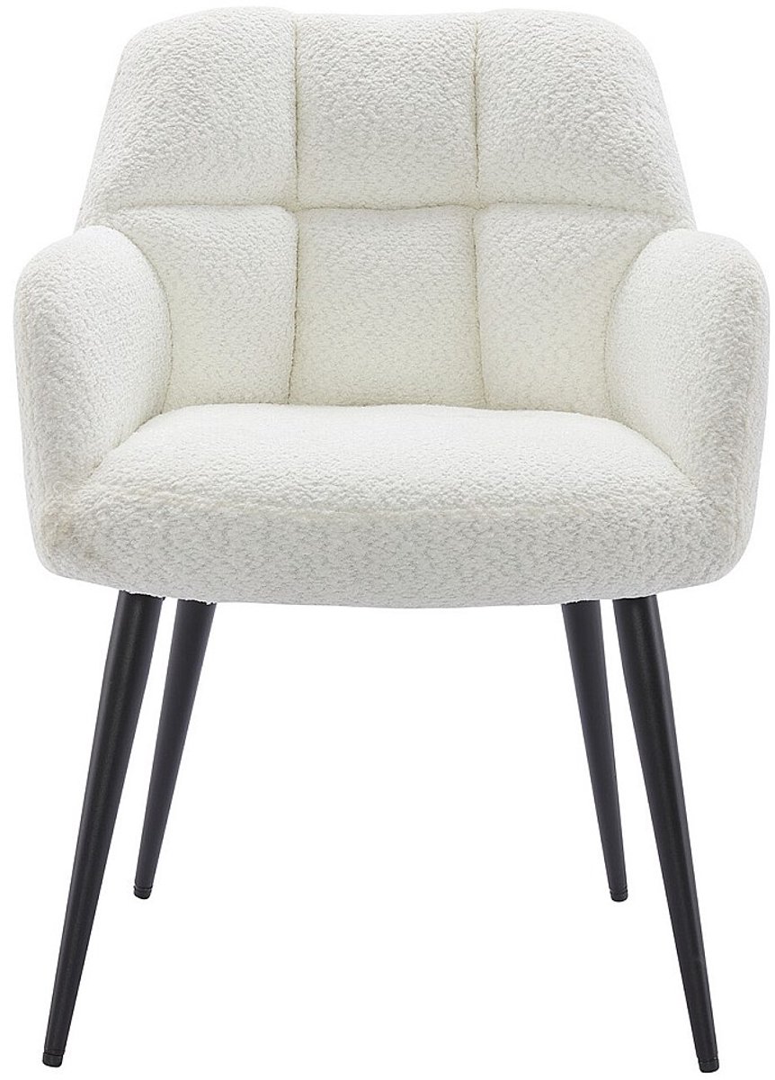 Vente-unique Set van 2 stoelen met armleuningen - Boucléstof en metaal - Wit - PEGA