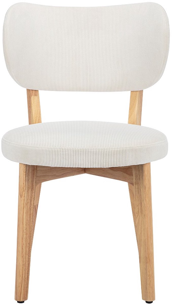 Vente-unique Set van 2 stoelen van ribfluweel en heveahout - Wit - TORIEL
