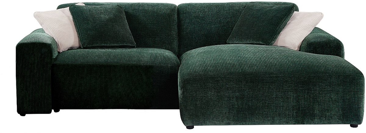 Vente-unique Hoekbank met hoek rechts van dennengroen ribfluweel TIRONO van Maison Céphy