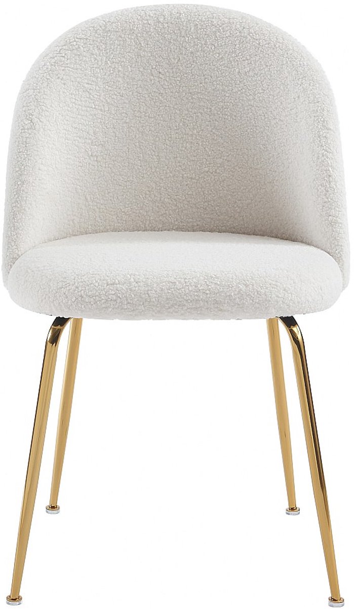 Vente-unique Set van 2 stoelen - Krullerige stof en goudkleurig metaal - Wit - MELBOURNE