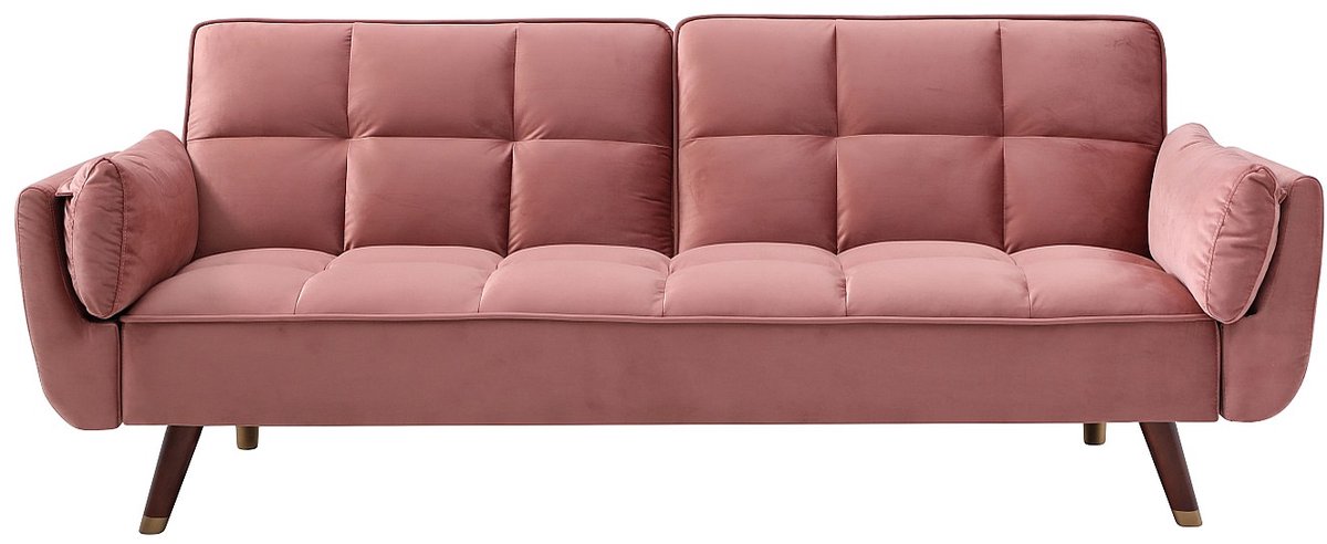 Vente-unique Driezitsslaapbank van roze velours GULCAN