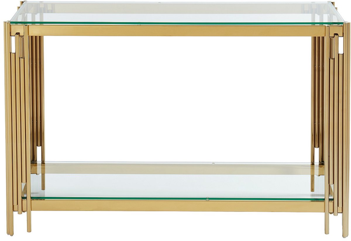 Vente-unique Consoletafel van gehard glas en roestvrij staal - Goudkleurig - NOMELANO