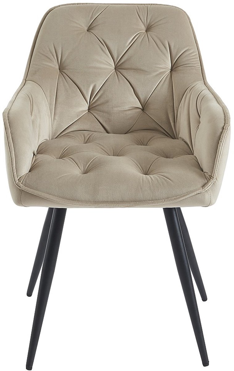 Vente-unique Set van 2 stoelen met armleuningen van fluweel en zwart metaal - Beige - MOBELIA