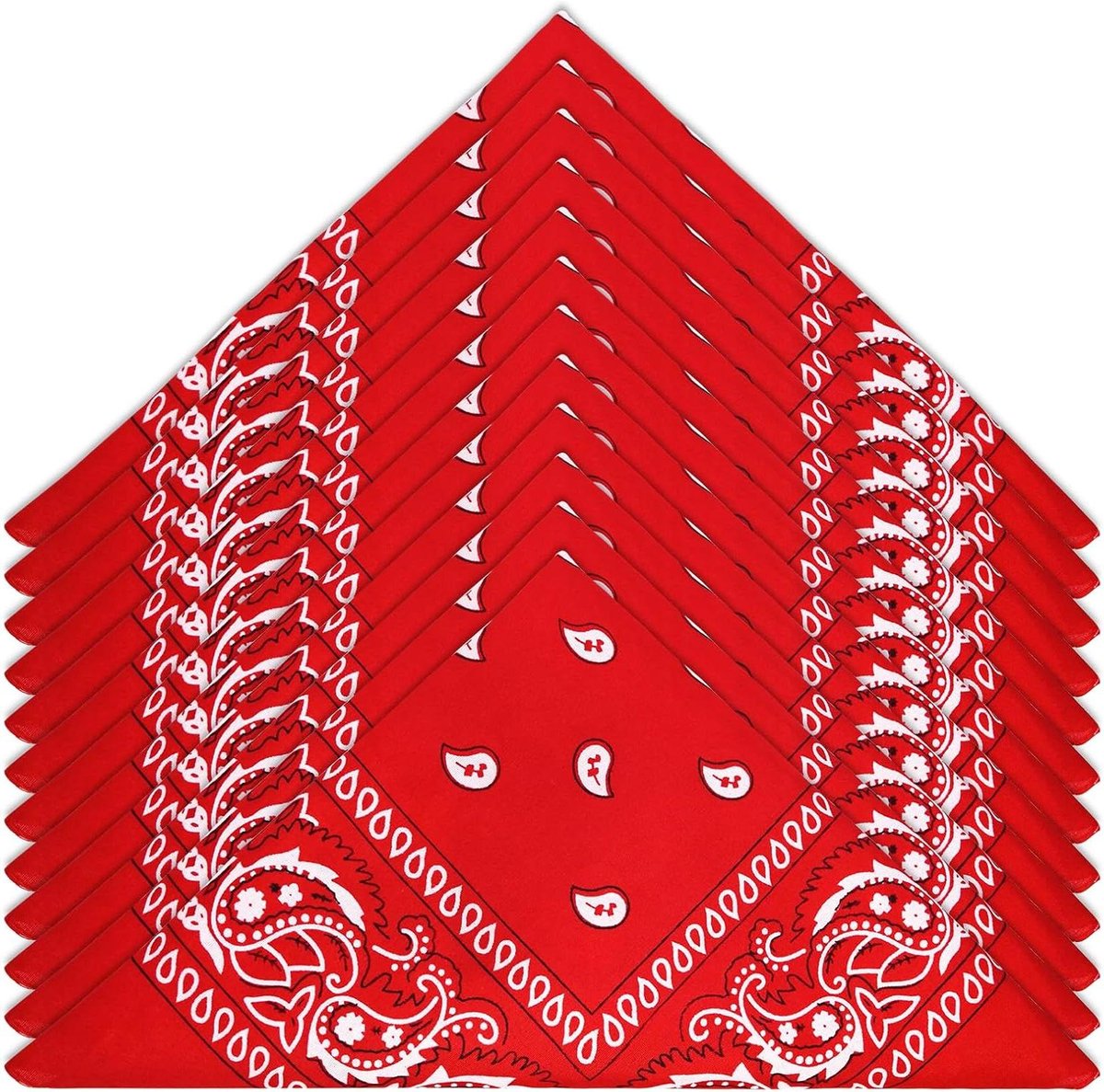 Bandana's Set van 12, Paisley Print, Heren en Dames, Cowboystijl - Mode Accessoires - Rood, 22cm