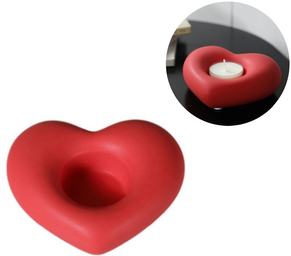 1stuk - Kandelaar - Keramische kandelaar - Ideaal als middelpunt voor bruiloften, feesten en romantische diners - Creatief ontwerp voor feestelijke decoraties en cadeaus - Hartvormige kandelaar - Mat Rood