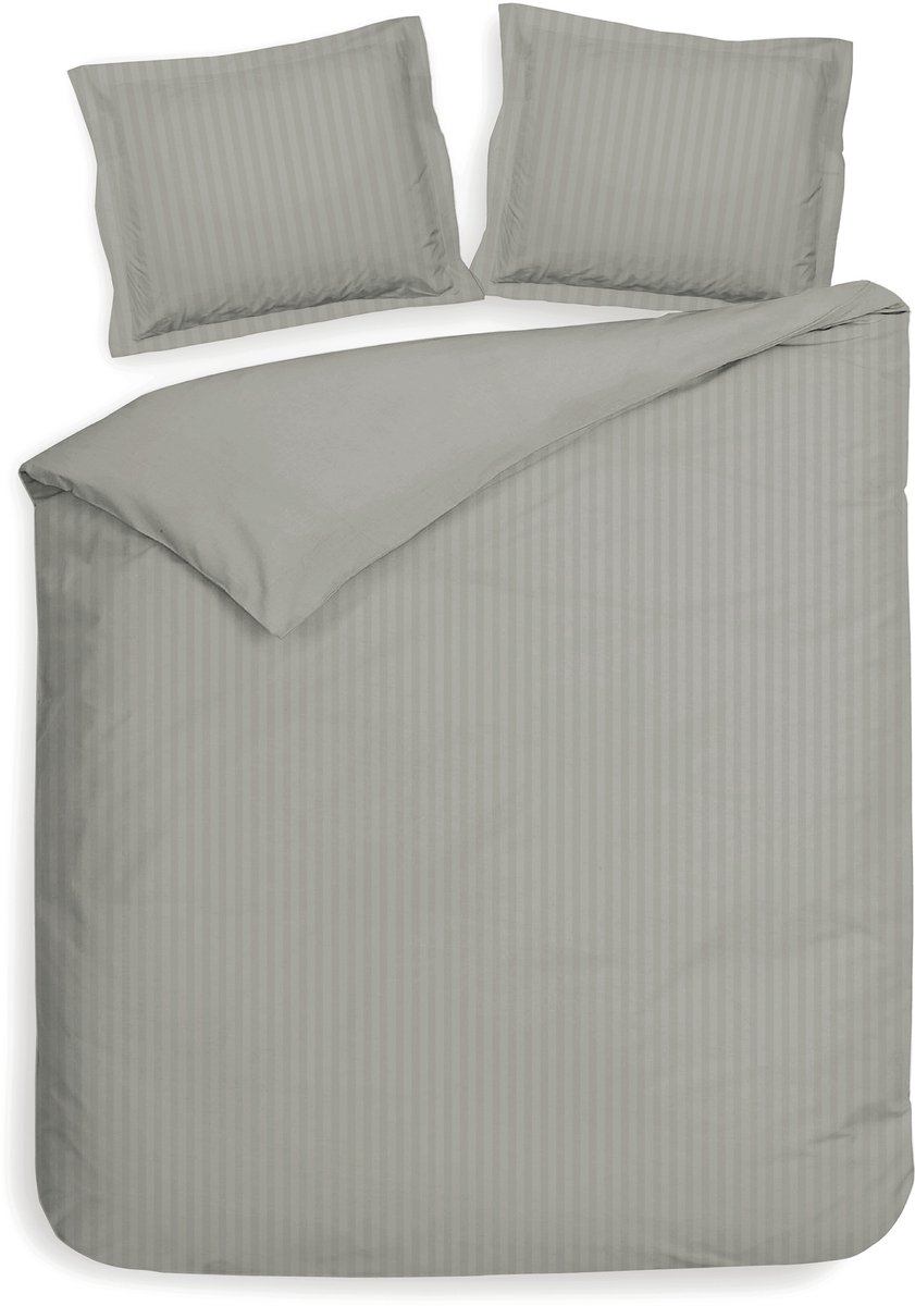 Heckettlane Dekbedovertrek Banda - Bedlinnen met Strepen - 260x200-220 cm - Lits-Jumeaux XL - Lits-Jumeaux XL - Grijs - Dekbedovertrek van 100% Katoen-Satijn