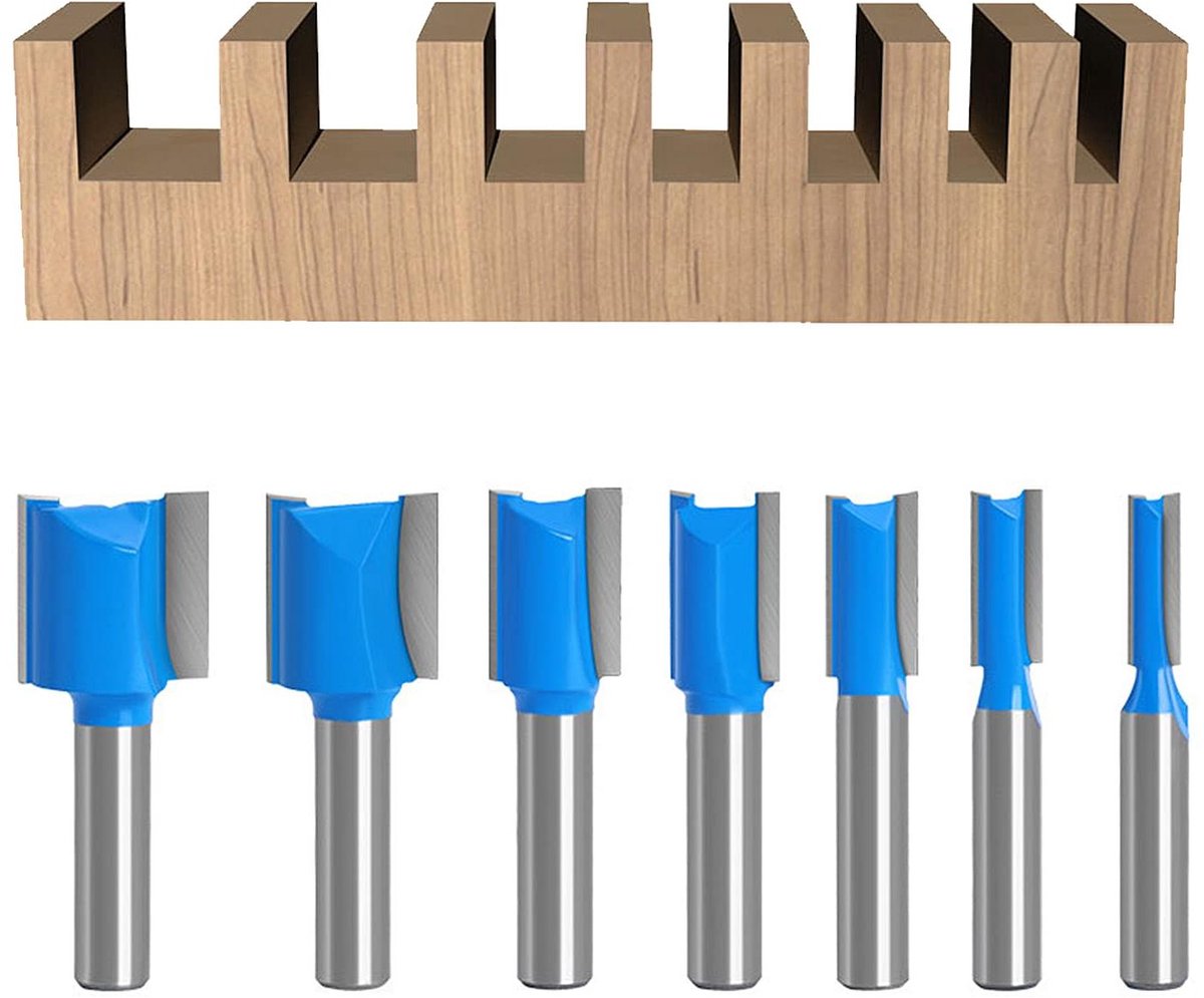 7-delige Frezenset voor Bovenfrees 8 mm Schacht - Boorfrees Dubbele Fluiten Groeffrees Houtfrees - 8 mm Schacht - Voor Houtbewerking