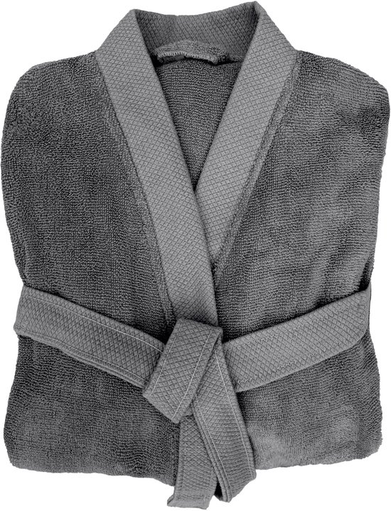 Heckettlane Badjas Katoen Premium - Classic Anthracite - Maat S - Badjas 100% Katoen - Badjas / Kamerjas Dames - Badjas / Kamerjas Heren