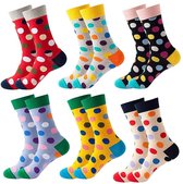 Grappige Sokken - Happy Socks 6 paar sokken - Dames en Herensokken - Klassieke stippen - Stippen - Mix Kleur - Sokken - Halfhoge sokken - Sokken Heren - Sokken Dames - One-Size