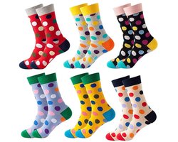 Grappige Sokken - Happy Socks 6 paar sokken - Dames en Herensokken - Klassieke stippen - Stippen - Mix Kleur - Sokken - Halfhoge sokken - Sokken Heren - Sokken Dames - One-Size