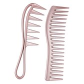 Metallic bruin kam set – 2 delige kunststof brede tand kammen – gebogen ontklittings kam + grote brede kam – lichtgewicht haar kammen voor dames en heren – geschikt voor dagelijks gebruik