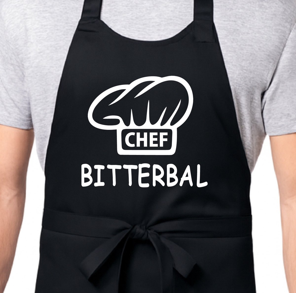 Zomertip! - Keukenschort Chef Bitterbal | Zwart | Dames/Heren | Verstelbaar | Cadeau-idee | BBQ | Verjaardag | Jubileum | Verrassing | Grapje