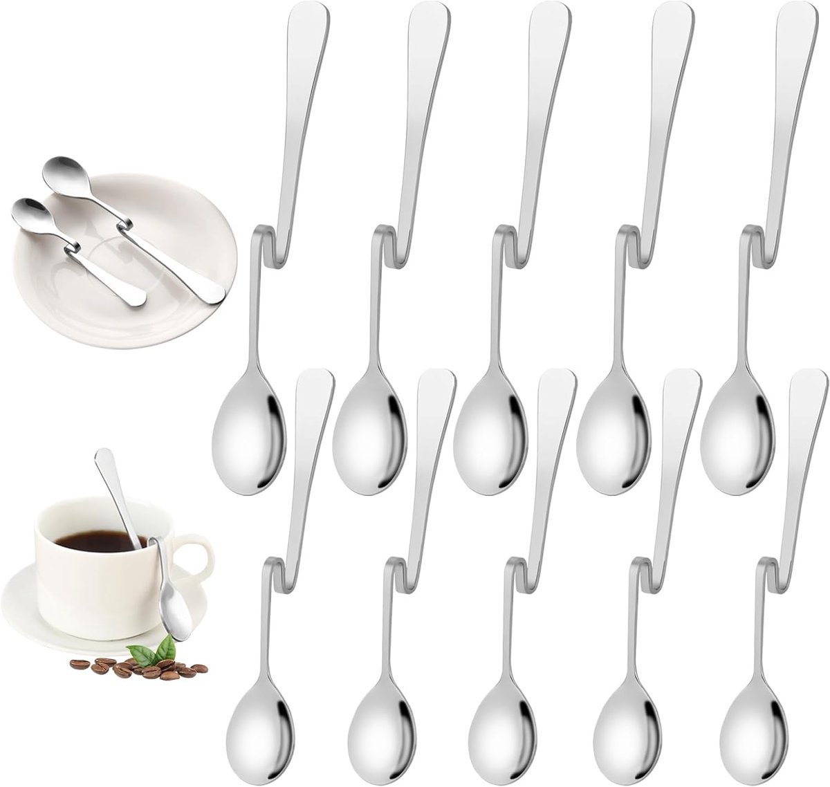 Set van 10 roestvrijstalen koffielepels - Jamlepels met spiraal- en hangfunctie