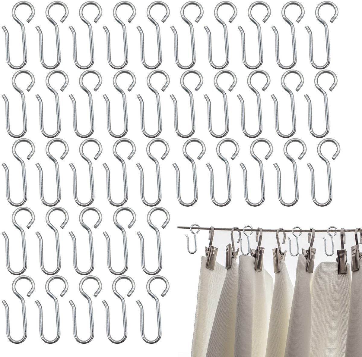 Stunq® Robuuste Metalen Gordijnhaken - Set van 40 Stukken voor Veelzijdig Gebruik