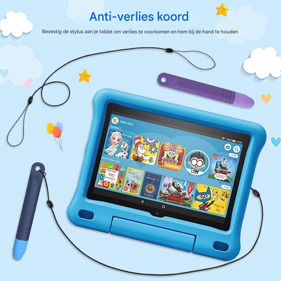 GELLDG Kindvriendelijke styluspen - 2-pack - Met band - Geschikt voor touchscreens - Paarsblauwe styluspen - Universele capacitieve pen - Geschikt voor Fire Kids Tablet, Kindle, Samsung en smartphones — afbeelding 2
