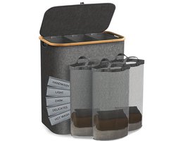 160L Opvouwbaar Wasmand,met 3 uitneembare zakken,Wassorteerder - wasmand - Grijs