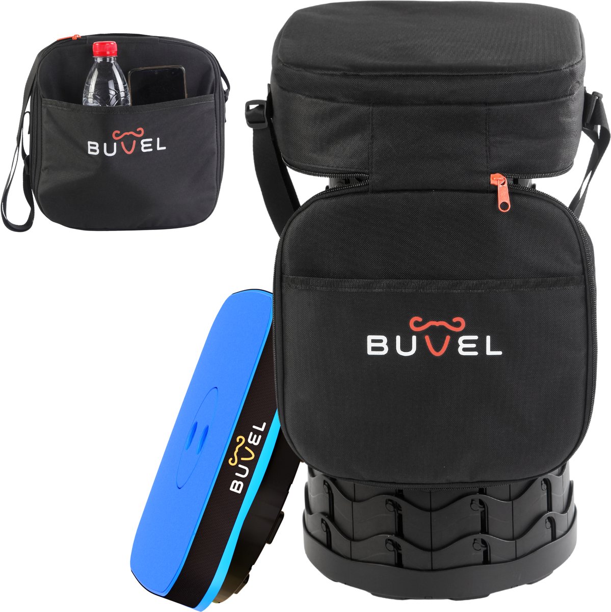 Buvel® Opvouwbare kruk - Kruk - Campingstoel - Inklapbaar - Telescopisch - Visstoel - Voetenbankje - Blauw - Vierkant - Met kussen