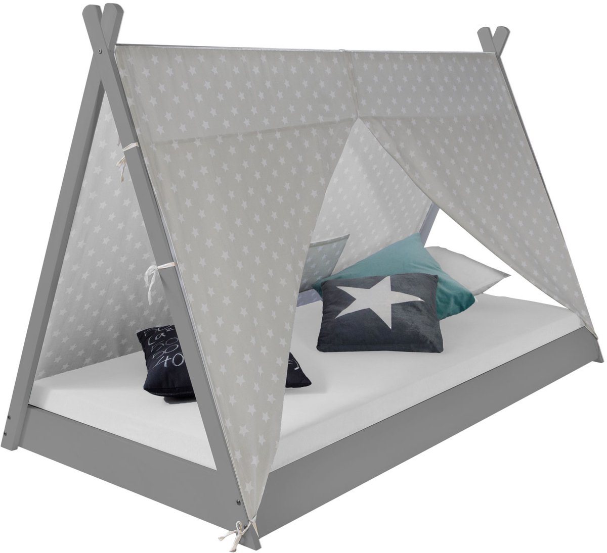Homestyle4u Kinderbed 90x200 cm - TIPI met Matras Grijs
