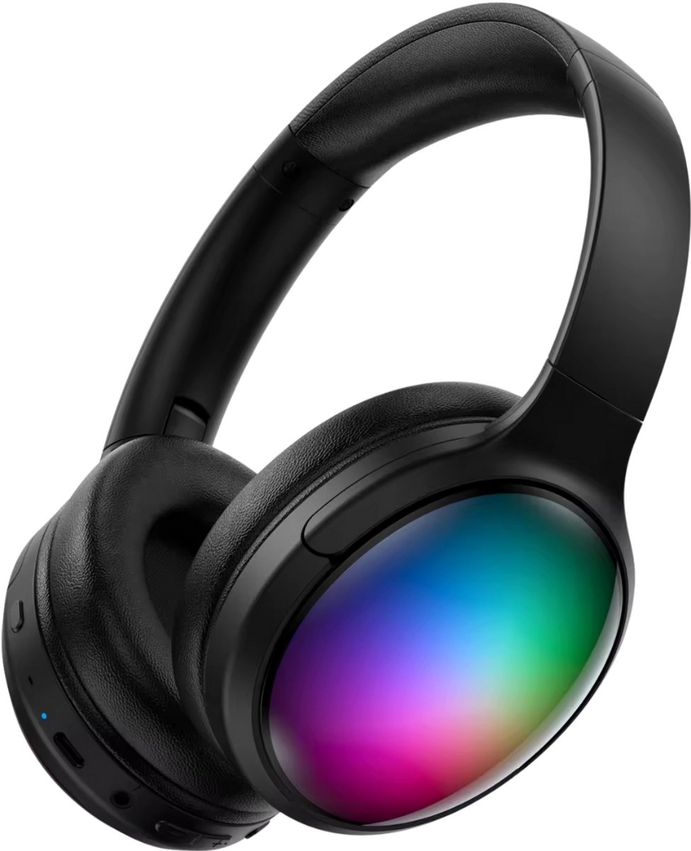 Volkano Auro LED Wireless Over-Ear Headphones – Bluetooth 5.3, 40mm Deep-Bass Drivers, 25h Battery & Foldable Design Zwart