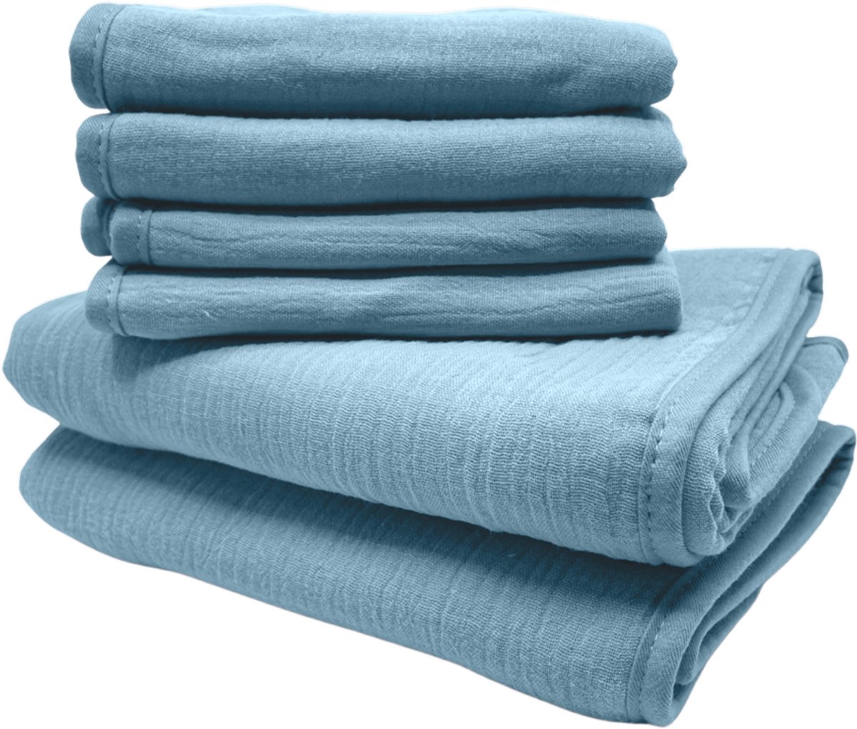 Smikkels - Kraamcadeau hydrofiele doeken (2 stuks) met spuugdoekjes (4 stuks) - Blauw - Hydrofiel met badstof