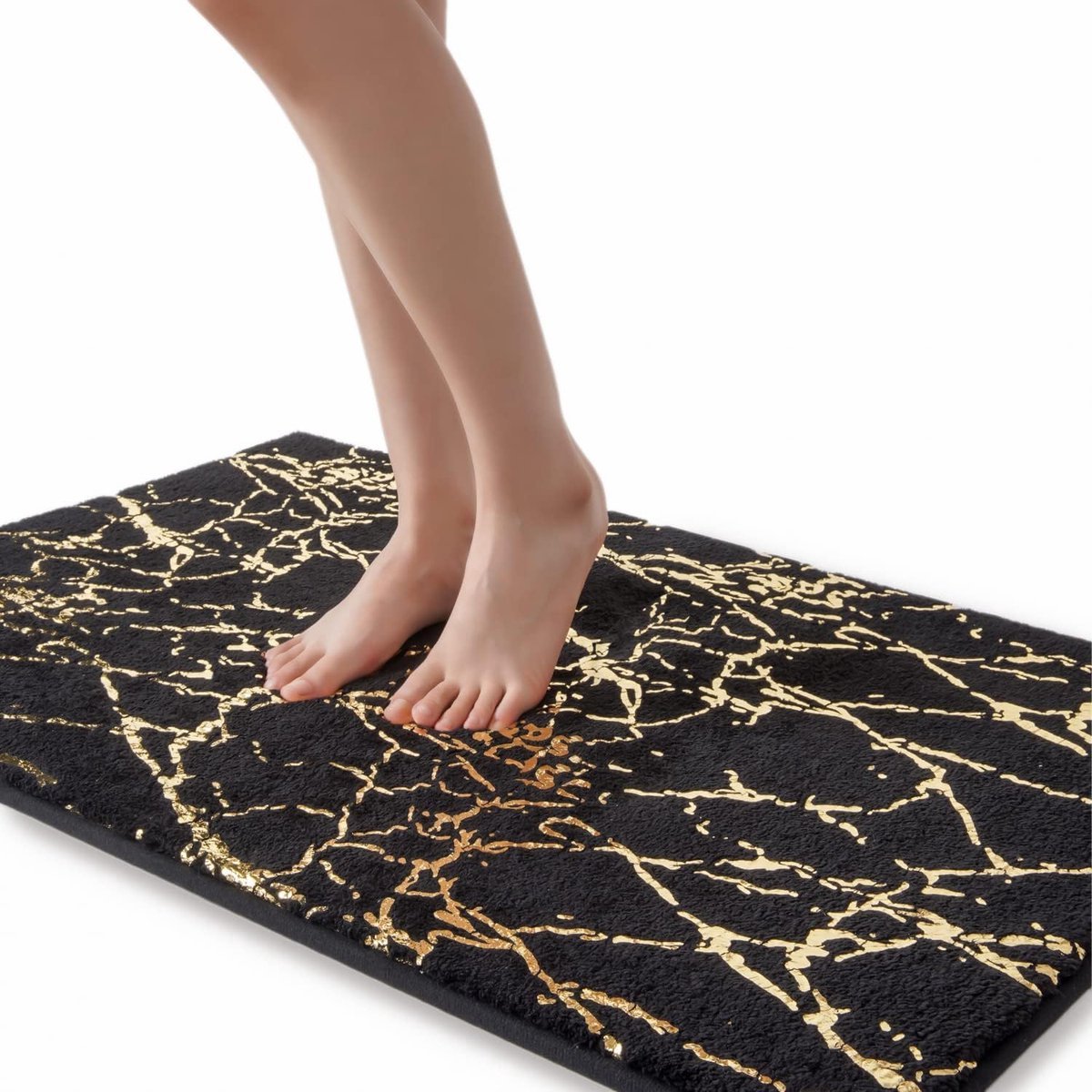 Stunq® Premium Zwart Badmat met Verwerkelijke Goudaccenten - Anti-Slip & Onderhoudsvriendelijk (60x120 cm)
