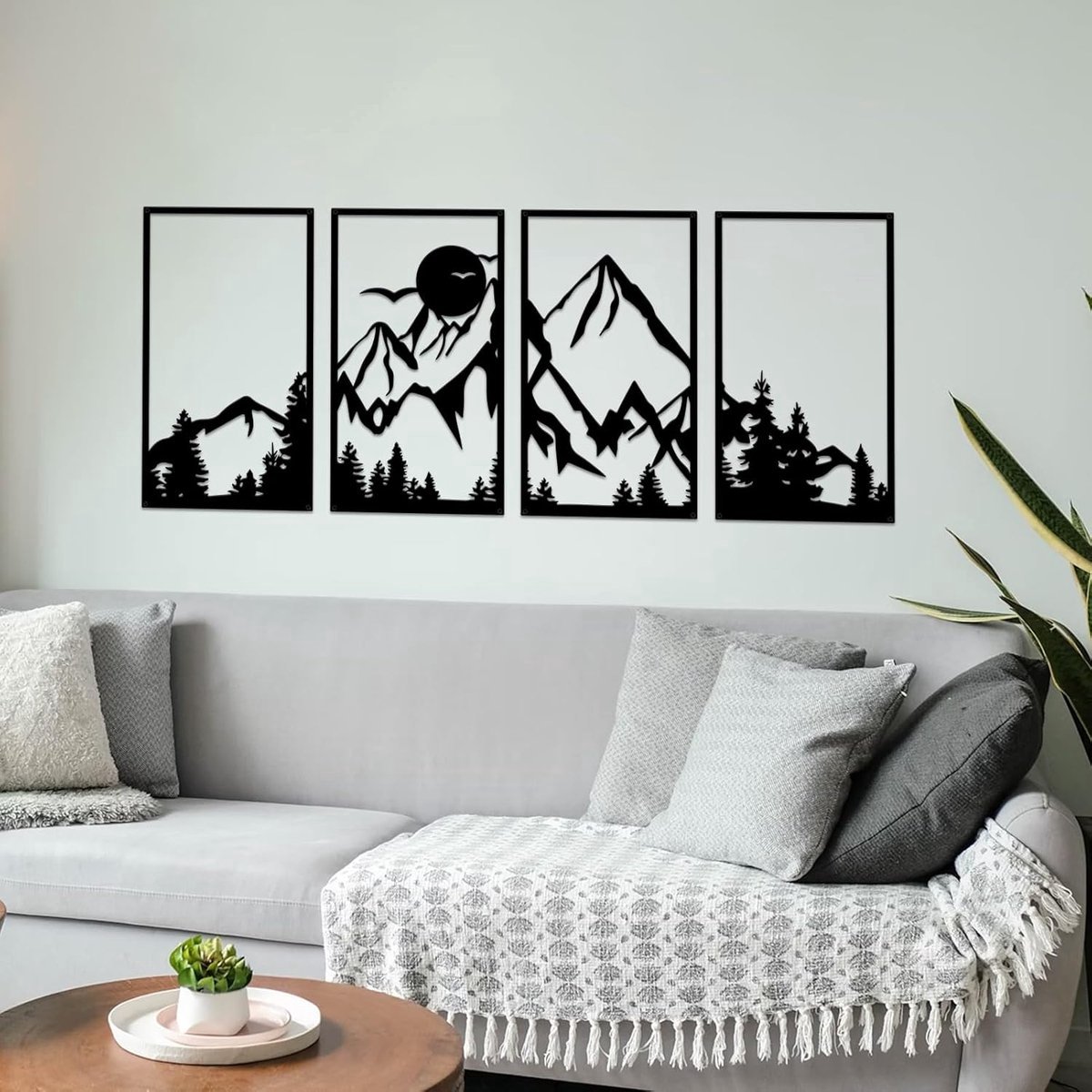 Stunq® Compleet Metalen Wanddecoratieset – Drie Bergpanoramen en Een Natuurlandschap