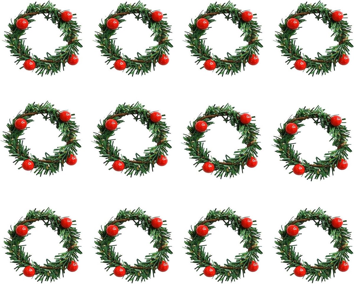 Cosensi - Kerstkaarsringen Krans Mini Kerstkrans Servetring Rode Bessen - Rustieke Bruiloft Middelpunt Kerst Tafeldecoratie - Set van 12