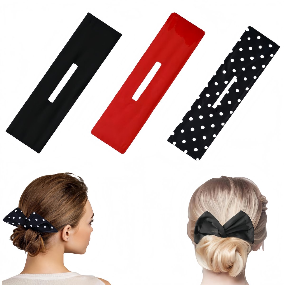 3 stuks - Bun Maker - Bun Maker voor dames - Franse krultang en accessoires - Bun Twist Tool - Flexibele donut bun maker - Lazy Franse krultang accessoires - Geschikt voor lang, dik of dun haar van vrouwen - 35*11 cm - Rood/Zwart