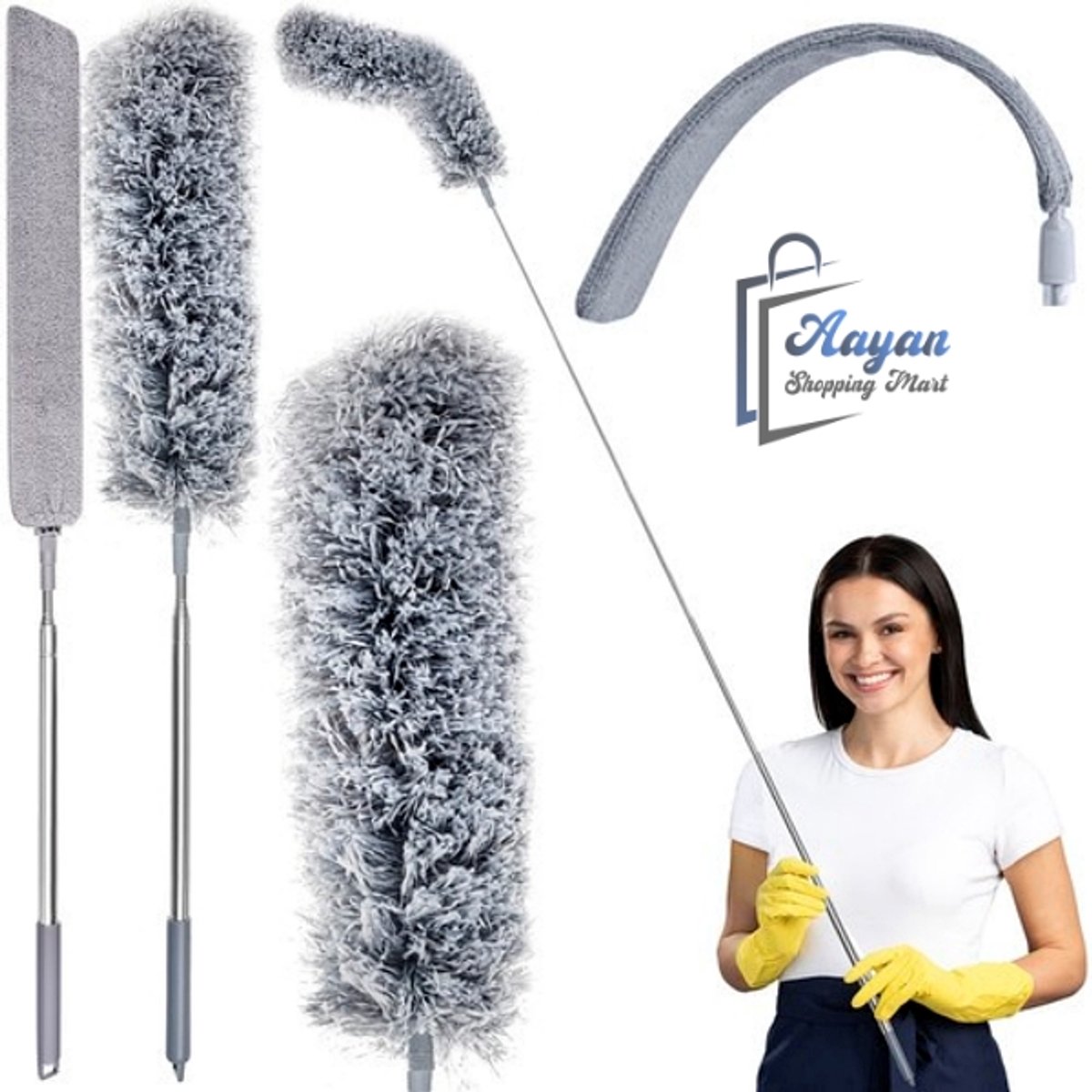 telescoopstofborstel met 2 opzetstukken–4-in-1 schoonmaakborstel–Bereik Elke Hoek Zonder Ladder–schoonmaak borstel–handborstel–84 cm t/m 250 cm–15099