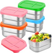 Snackbox Roestvrij Staal - 4 Stuks - 230 Ml - Rvs Broodtrommel - Waterdicht - Duurzaam - Ruitbakje School - Snackbox Kinderen - Kindvriendelijk - Meal Prep Bakje - Vershouddoos - Bpa-Vrij - Geschikt Voor Fruit, Noten of Kleine Maaltijden