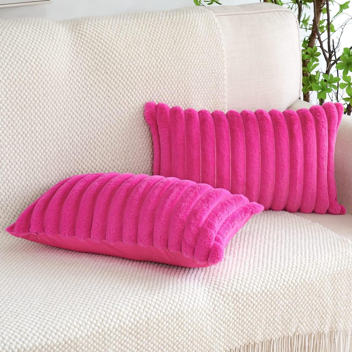 Cosensi Pluche fluwelen kussenslopen set voor bank slaapkamer auto - Zacht kunstbont decoratie sierkussenovertrekken - Roze - 30x50cm Any