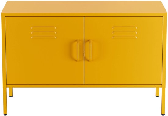 Lendo Online TV Meubel - TV kast - Dressoir voor woonkamer - Industriële Kast met verstelbare planken - Industrieel - Kasten - 100x40x65 cm (LxBxH) -Gepoedercoat staal - Metaal - Geel