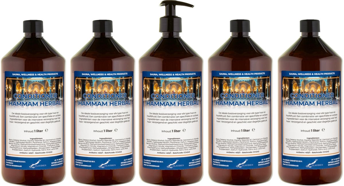 Hairconditioner Hammam Herbal 1 liter met zwarte pomp - set van 5 stuks