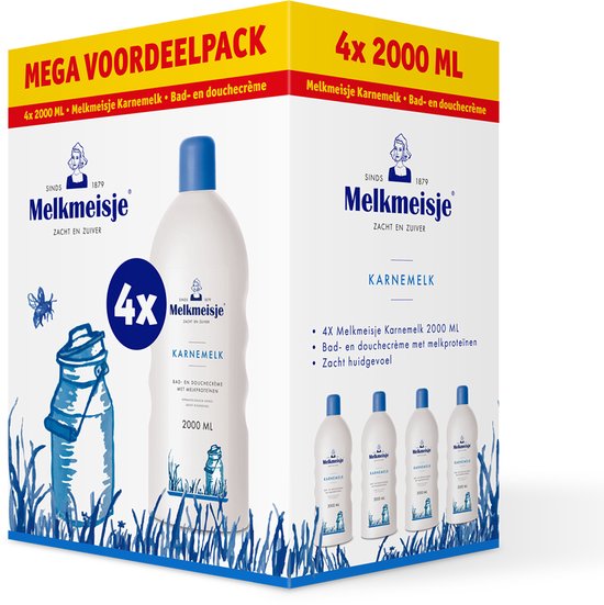 Melkmeisje Bad en Douche Crème Karnemelk - 4x 2000 ml - Voordeelverpakking