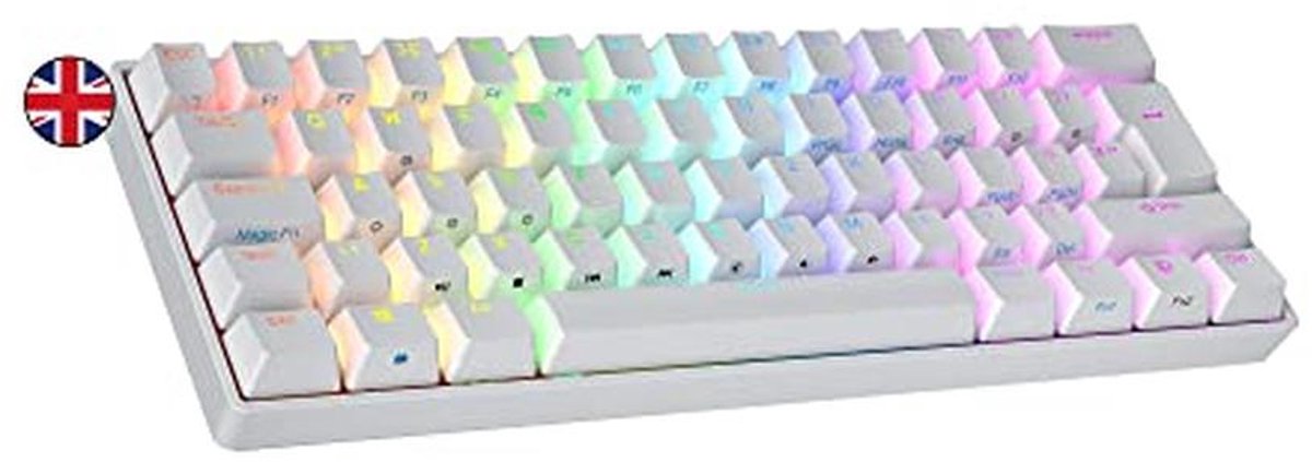 Interchangeable Mechanical Gaming Keyboard 60% | RGB LED Backlit, 62 Keys | ISO UK Layout | Ideal for PC/Mac