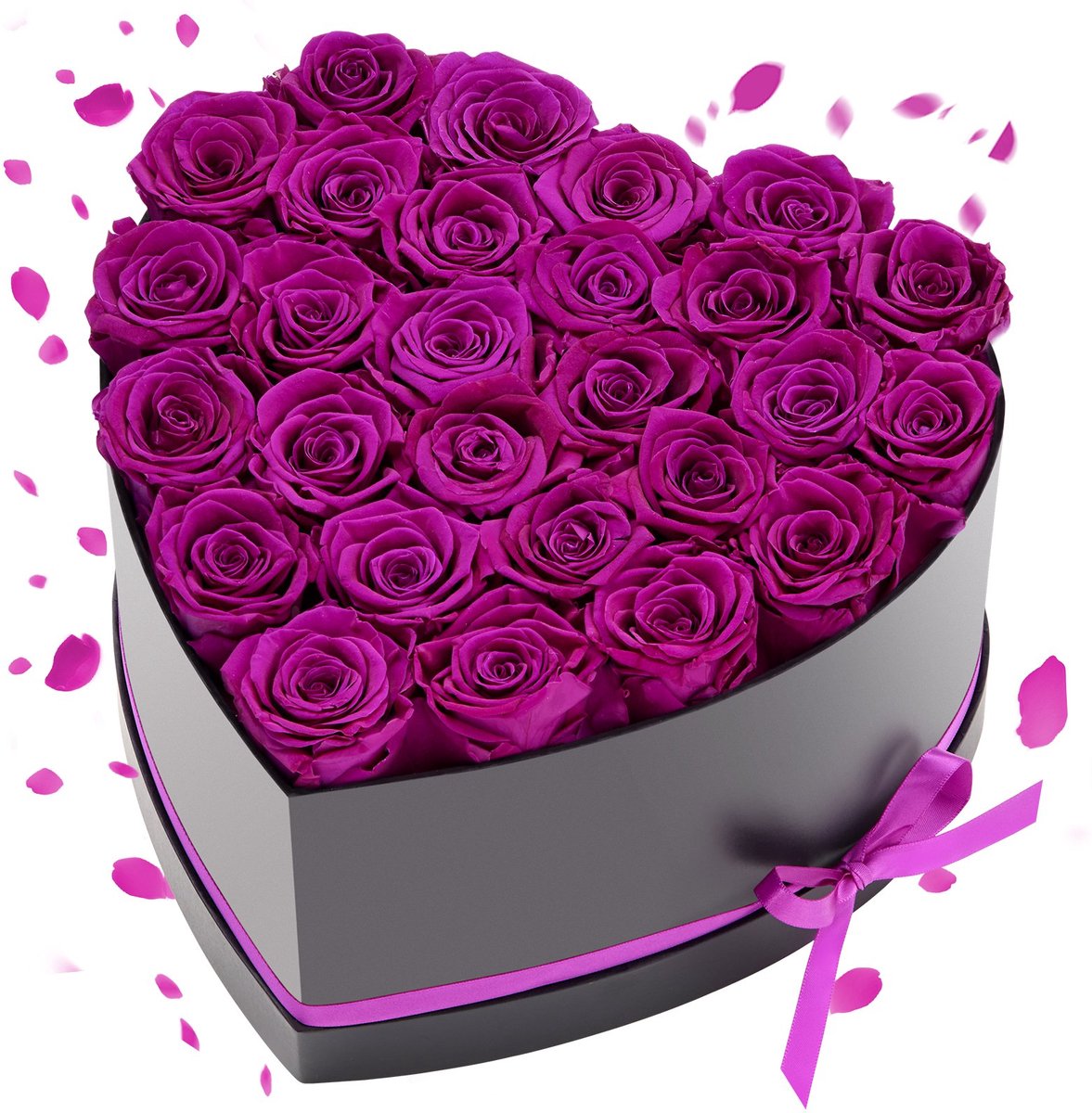 Eeuwige Rozen - Hartvormige Cadeaudoos - Geconserveerde rozen, 27 stuks - Langdurig houdbaar - Boeket in geschenkdoos - Donkerpaars