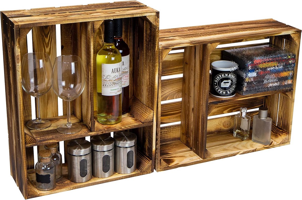 Set van 2 Platte Houten Kisten 50x40x15 cm - Wandrek, Kruidenrek of Wijnrek