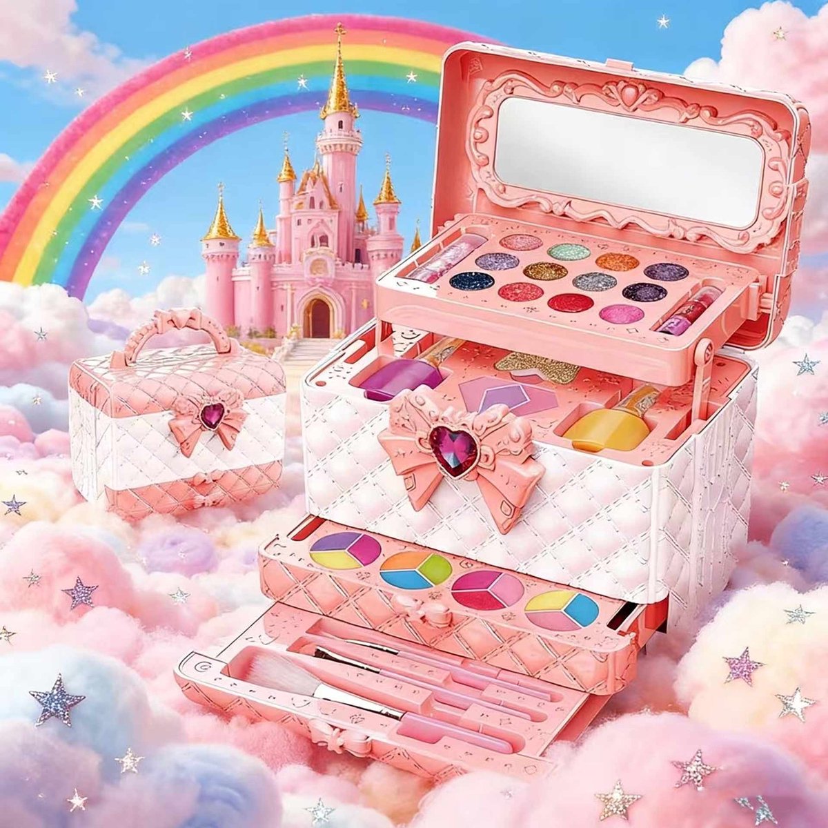 Meedeer kinder make up meisjes-kinder speelkoffer-Make up set Meisjes-Make up meisjes koffer-Met spiegel-hypoallergeenmeisje-speelgoed voor Halloween-kerstcadeau voor meisjes van 4 tot 12 jaar — afbeelding 4