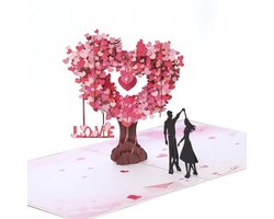 3D Pop‑Up Kaart – Hartvormige Boom met Dansend Koppel – Voor Liefde, Jubilea, Verlovingen & Bruiloften
